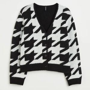 H&M+ houndstooth black and white Knit Cardigan xxl 2xl 2x